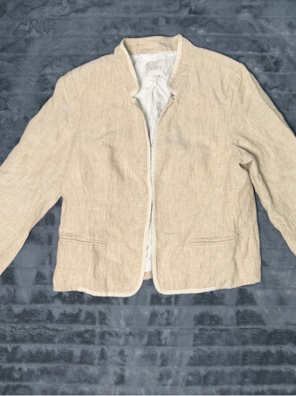 LOFT Light Beige Open-Front Linen Blend Blazer